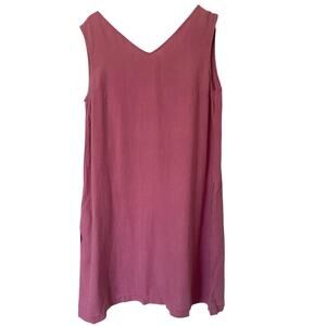 LINENFOX Linen V-Neck Sleeveless Lagenlook Midi Dress Pink, Size Large/X-Large